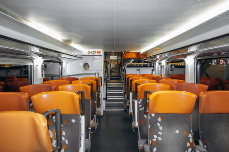 Menton, France - January 18, 2025: Inside a TER train traveling from Menton to Nice