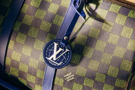 Nice, France - January 26, 2025: Large Louis Vuitton bag displayed in the window of a boutique in...