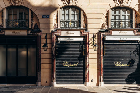Paris, France - 23 February 2025: Chopard boutique facade near Place VendÃ´meのeditorial素材