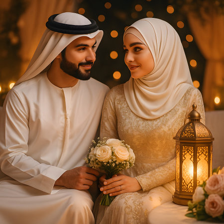 Elegant Middle Eastern Wedding in Warm Lighting â AI generatedの素材