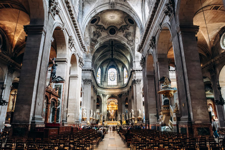 Paris, France - September 12, 2025: Interior views of the historic Saint-Sulpice Church in Parisの写真素材