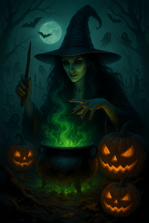 Witchcraft Ritual Under the Full Moon - AI generatedの素材
