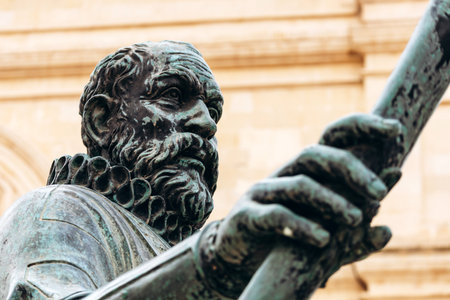 Valletta, Malta â€“ April 10, 2025: Statue of Jean de Valette, Grand Master of the Order of...