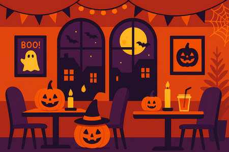 Halloween cafÃ© flat illustration AI generatedの素材