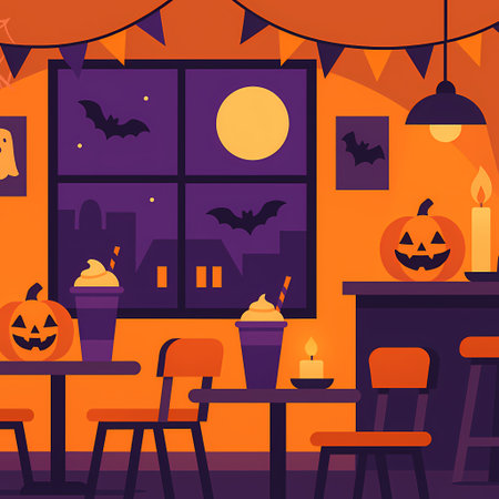 Halloween cafÃ© flat illustration AI generatedの素材