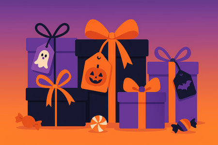 Halloween gift boxes flat illustration AI generatedの素材