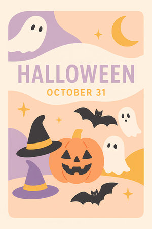 Modern pastel Halloween poster flat illustration AI generatedの素材