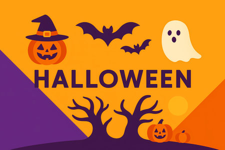 Minimalist Halloween banner flat illustration AI generatedの素材