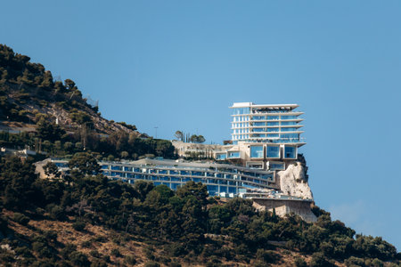 Roquebrune-Cap-Martin, France - June 28, 2025: The Maybourne Riviera hotel perched on the cliff above the Mediterranean Seaのeditorial素材