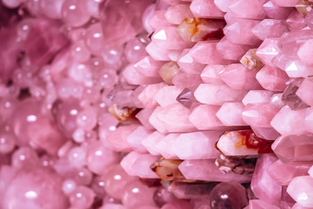 Close-up view of pink quartz walls in the meditation spaceの写真素材