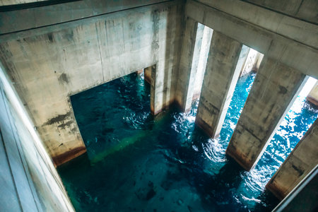 Monaco, Monaco - June 28, 2025: The Blue Grotto in Mareterra, an underwater architectural space...