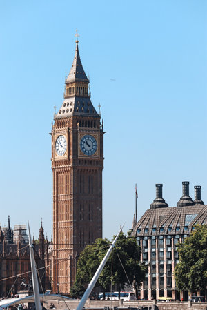London, United Kingdom - August 11, 2022: Thames river view with Houses of Parliament and Big Ben (Elizabeth Tower), Palace of Westminsterのeditorial素材
