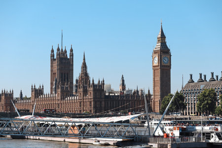 London, United Kingdom - August 11, 2022: Thames river view with Houses of Parliament and Big Ben (Elizabeth Tower), Palace of Westminsterのeditorial素材