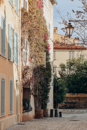 View of Saint-Tropez street on a sunny winter dayの写真素材