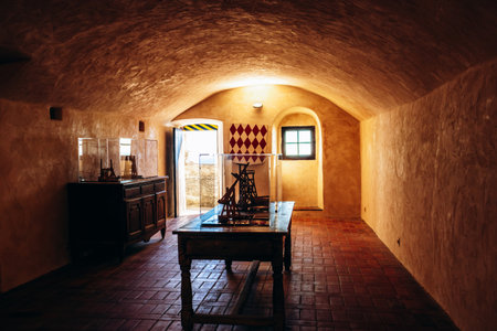 Roquebrune Cap Martin, France - February 9, 2025: Interior room of Grimaldi Castle with the Grimaldi...