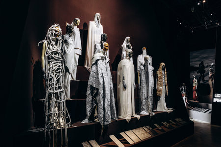 Paris, France - September 6, 2025: Selection of iconic Rick Owens looks displayed at the Temple of...