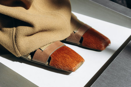 Paris, France - September 6, 2025: Close up of Rick Owens footwear displayed at the Temple of Love exhibition at Palais Gallieraのeditorial素材