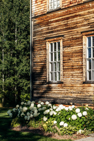 Chambord, Canada - August 18, 2025: Exterior of the restored Couvent-ecole Saint-Georges-de-la-Ouiatchouan (convent school) built in 1915 at Val-Jalbert Historical Village, abandoned in 1927のeditorial素材