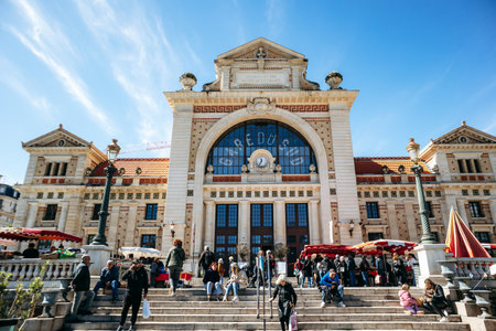 Nice, France - March 23, 2025: Sunday market in front of Gare du Sud railway station in Niceのeditorial素材