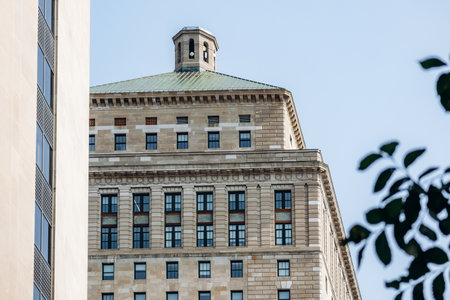 Sun Life Building historic skyscraper with green roof and octagonal cupola in downtown Montreal