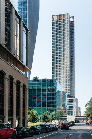 Montreal, Canada â€“ August 14, 2025: A detailed urban scene in downtown Montreal featuring...