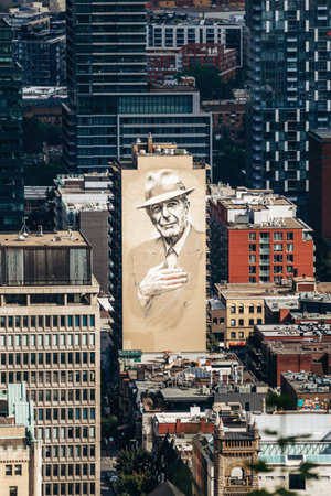 Montreal, Canada - August 15, 2025: Large mural on a building facade seen from Kondiaronk Belvedereのeditorial素材