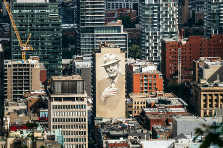 Montreal, Canada - August 15, 2025: Large mural on a building facade seen from Kondiaronk Belvedereのeditorial素材
