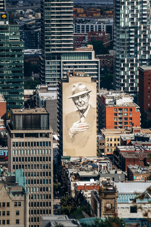 Montreal, Canada - August 15, 2025: Large mural on a building facade seen from Kondiaronk Belvedere