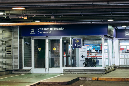 Montreal, Canada - August 15, 2025: Car rental entrance area in the parking zone at the airport