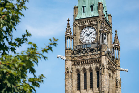 Ottawa, Canada - August 13, 2025: Close-up view of the Peace Tower clock on Parliament Hillのeditorial素材