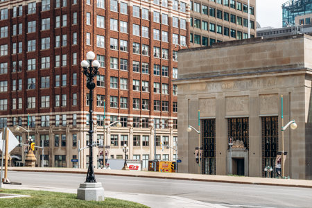 Ottawa, Canada - August 13, 2025: View of the historic Bank of Montreal building on Wellington Street with surrounding downtown architecture in central Ottawaのeditorial素材