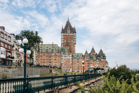 Quebec City, Canada - August 23, 2025: Fairmont Le Chateau Frontenac castle hotel with turrets...