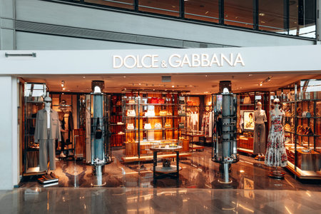 Nice, France - April 17, 2026: Dolce and Gabbana luxury fashion boutique interior at Nice Cote d Azur Airport shopping area