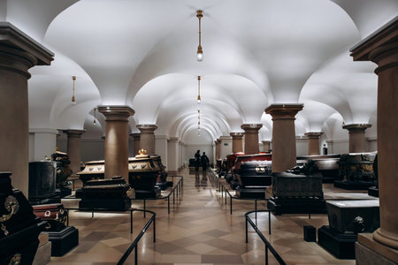 Berlin, Germany - April 23, 2026: Hohenzollern Crypt inside Berlin Cathedral (Berliner Dom) with historic royal sarcophagi and vaulted interior.
