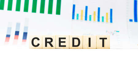 Word CREDIT made with wood building blocksの写真素材