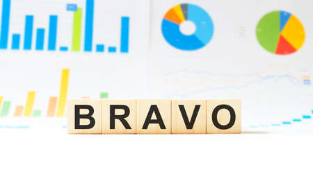 Word BRAVO made with wood building blocksの写真素材