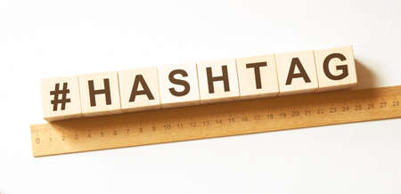 Word HASHTAG made with wood building blocksの写真素材