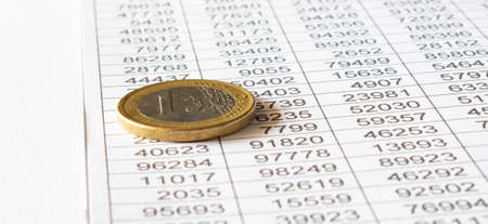 A euro coin in financial documents, business and financial concepts, estimated budgets for saving...