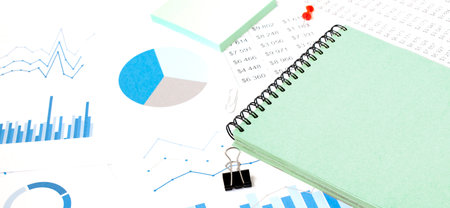 business documents with charts growth, keyboard and pen. workplace businessman