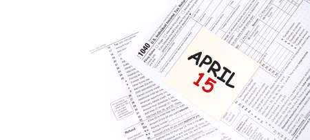 Yellow Paper Note With Words APRIL 15, Tax conceptの写真素材