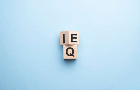 wood cube the expression IQ Intelligence Quotient to EQ Emotional Intelligence Quotientの写真素材
