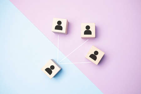 Job interview concept - abstract people on wooden cubes. Close up.の写真素材