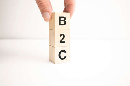 Word B2c made with wood building blocksの写真素材