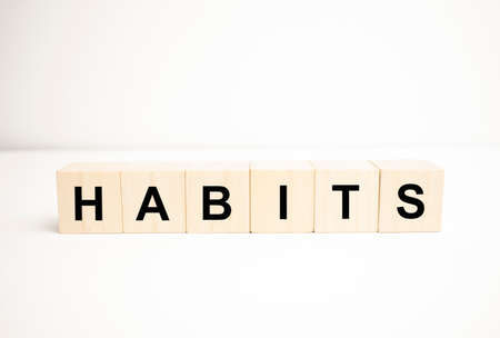 habits concept on wooden cubes. Business conceptの写真素材