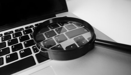 Concept For Searching On Internet, Magnifier On Computer Keyboard