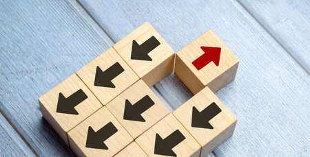 wooden block cube with selection and different unique conceptの写真素材