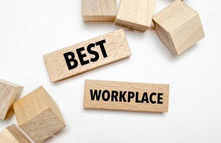 Text BEST WORKPLACE on wooden blocks. concept business succeed.の写真素材