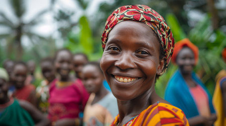 Smiling African elder in a rural community setting. Cultural wealth and community leader concept for design and printの素材