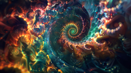 Abstract digital fractal spiral in vivid colors. Digital art background. Creative concept for design and printの素材