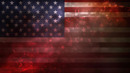 American flag with artistic bokeh lights effect. Patriotic and national celebration concept for design and printの素材